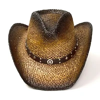 Western Express Dark Brown Straw Pinch Front Mens Cowboy Hat