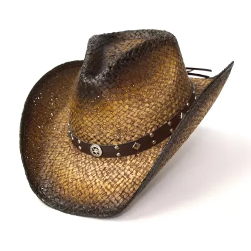 Western Express Dark Brown Straw Pinch Front Mens Cowboy Hat