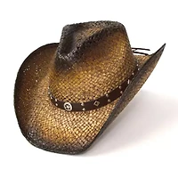 Western Express Dark Brown Straw Pinch Front Mens Cowboy Hat
