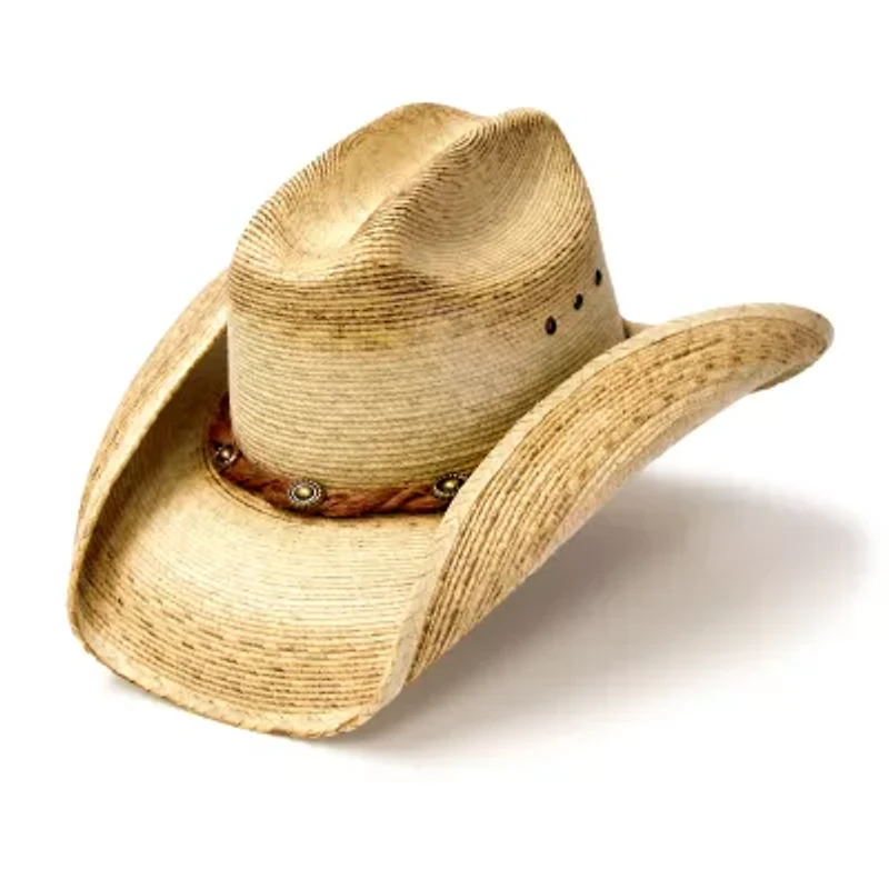 Western Express Palm Straw Cattleman Curled Brim Mens Cowboy Hat