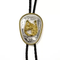 Western Express Horse Head In Horseshoe German Silver Oval Tie