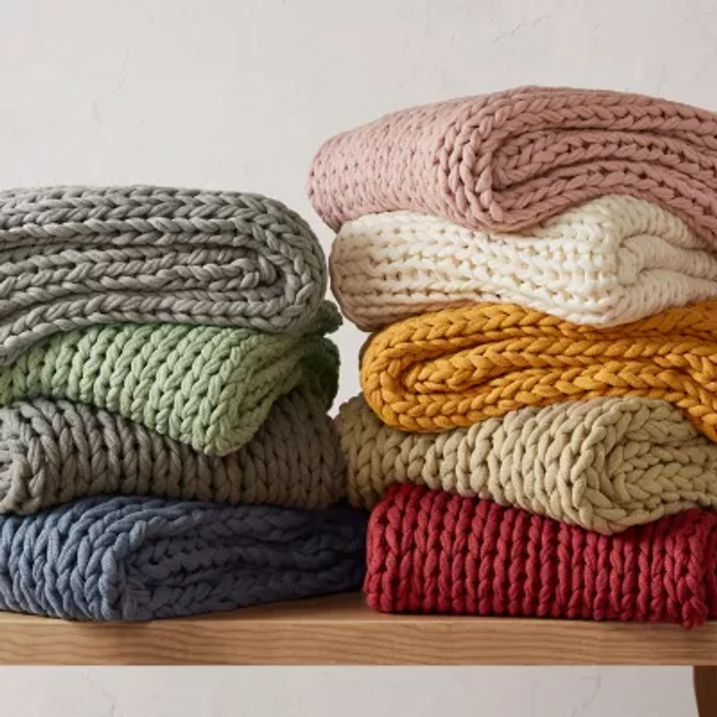 Madison Park Chenille Handmade Chunky Knit Lightweight Throw