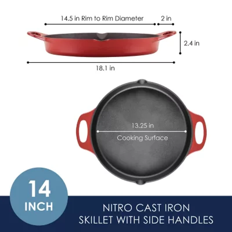 Rachael Ray Nitro Cast Iron 14" Skillet with Side Handles