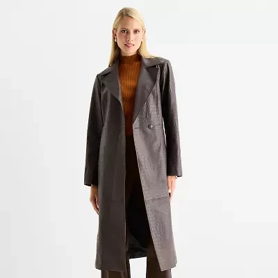 Worthington Womens Faux Leather Lightweight Trench Coat