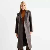 Worthington Womens Faux Leather Lightweight Trench Coat