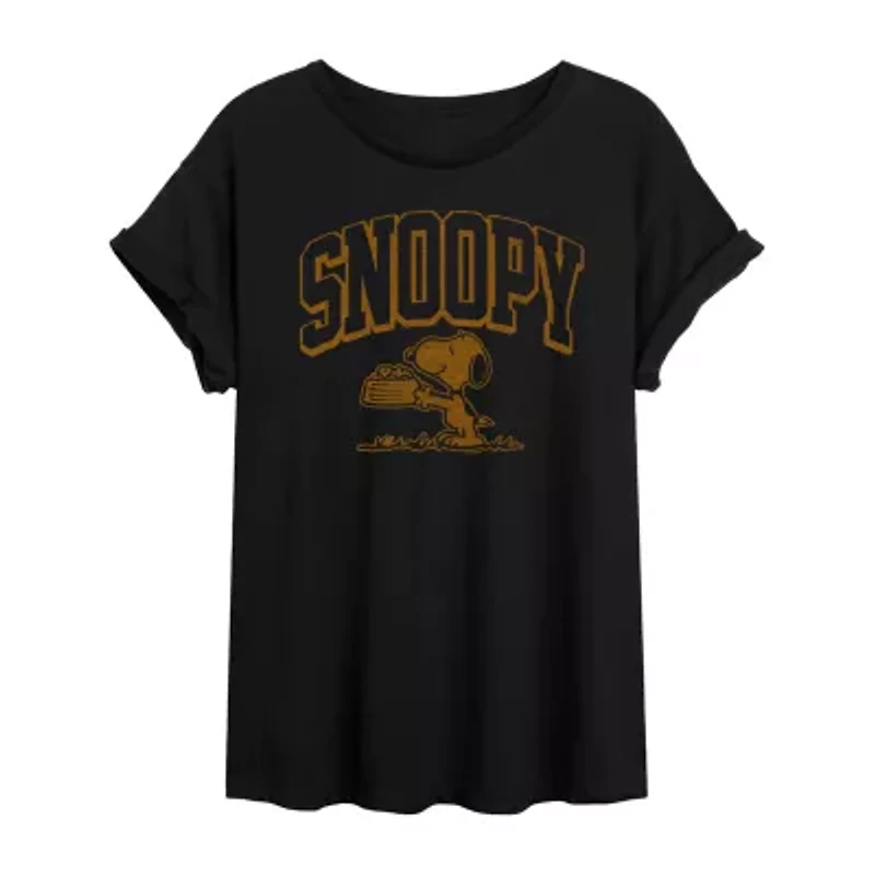 Womens Crew Neck Short Sleeve Snoopy Graphic T-Shirt