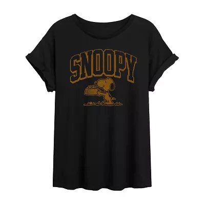Womens Crew Neck Short Sleeve Snoopy Graphic T-Shirt