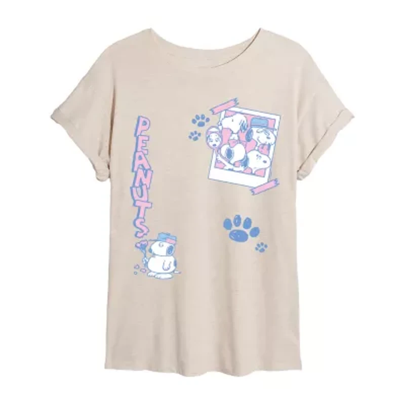 Womens Crew Neck Short Sleeve Snoopy Graphic T-Shirt