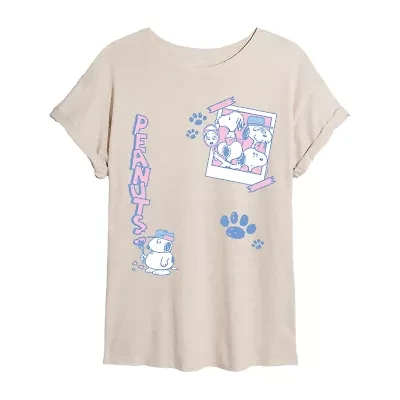 Womens Crew Neck Short Sleeve Snoopy Graphic T-Shirt