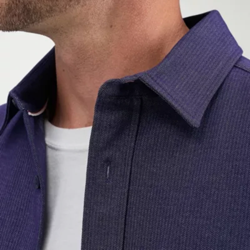 Haggar Herringbone Knit Mens Long Sleeve Regular Fit Button-Down Shirt