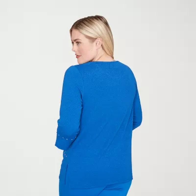 Alfred Dunner Barcelona Womens Round Neck 3/4 Sleeve T-Shirt