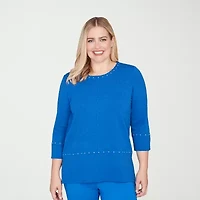 Alfred Dunner Barcelona Womens Round Neck 3/4 Sleeve T-Shirt