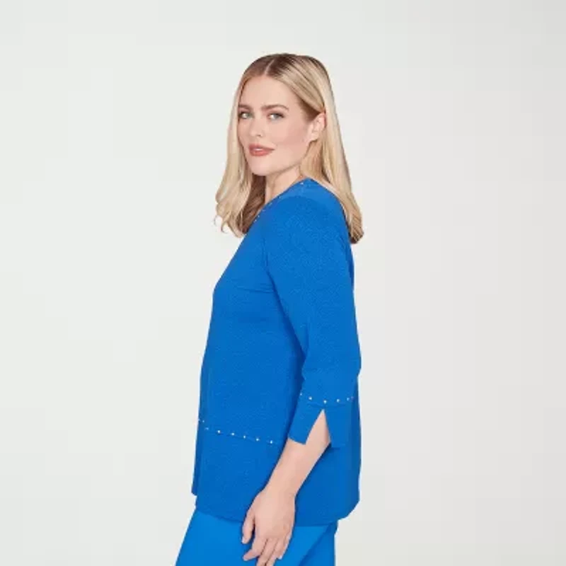 Alfred Dunner Barcelona Womens Round Neck 3/4 Sleeve T-Shirt