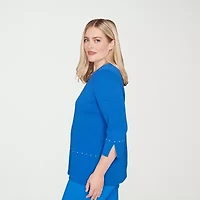 Alfred Dunner Barcelona Womens Round Neck 3/4 Sleeve T-Shirt