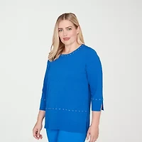 Alfred Dunner Barcelona Womens Round Neck 3/4 Sleeve T-Shirt