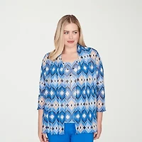 Alfred Dunner Barcelona Womens Round Neck 3/4 Sleeve Layered Top