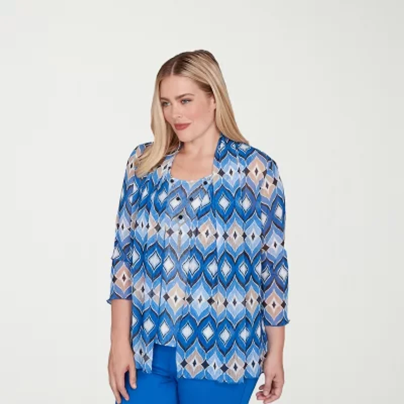 Alfred Dunner Barcelona Womens Round Neck 3/4 Sleeve T-Shirt