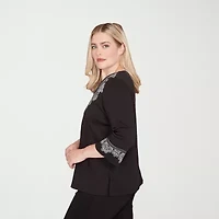 Alfred Dunner Barcelona Womens Split Crew Neck 3/4 Sleeve T-Shirt