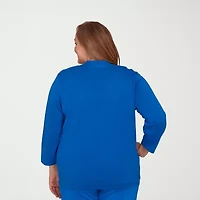 Alfred Dunner Barcelona Womens Round Neck 3/4 Sleeve Animal Layered Sweater Plus