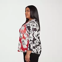 Alfred Dunner Jet Setter Womens Plus Boat Neck 3/4 Sleeve T-Shirt