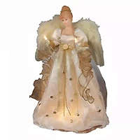 Kurt Adler 16" Ul 10-Light Ivory And Gold Angel Christmas Tree Topper