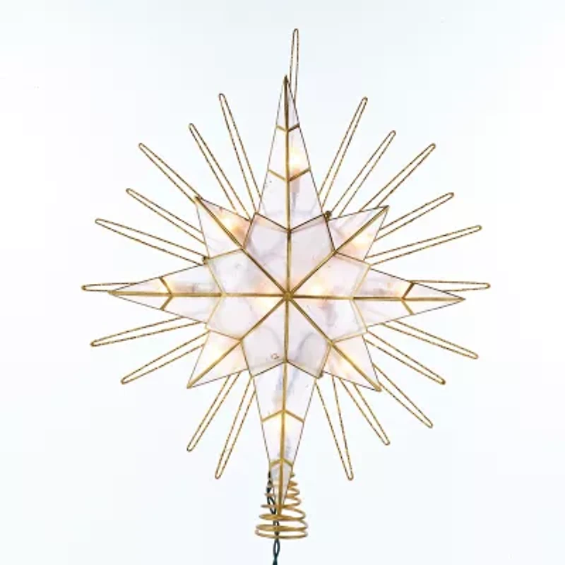 Kurt Adler 10-Light 14" Gold Glitter Capiz Bethlehem Star Treetop
