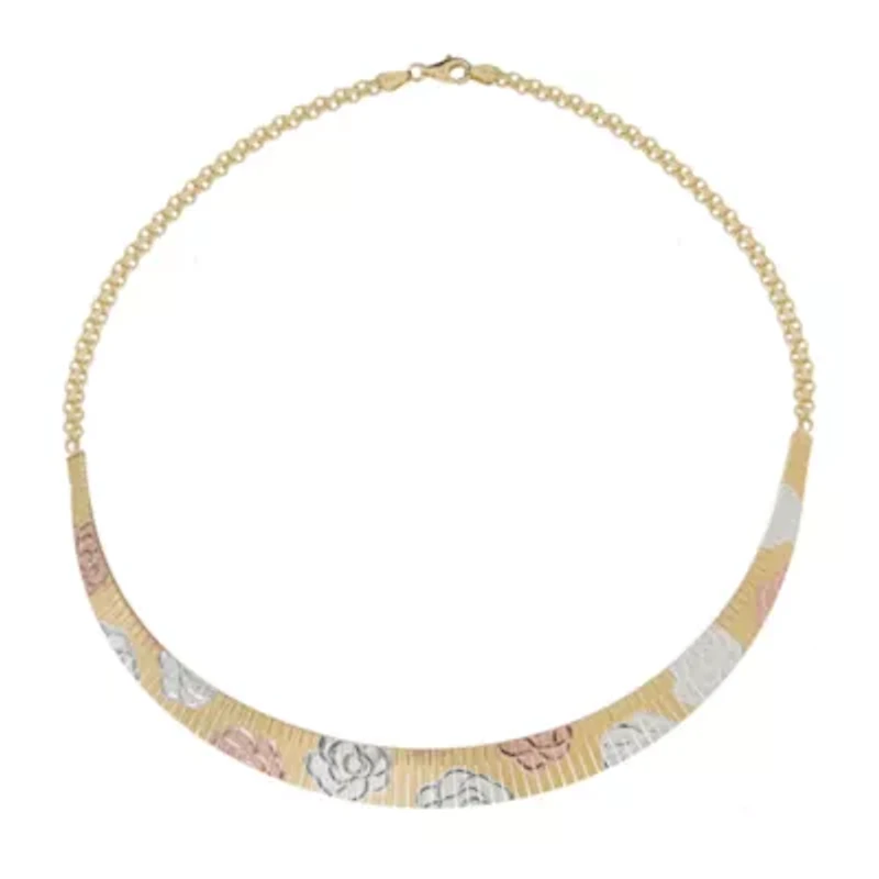 Made in Italy Womens 14K Tri-Color Gold Over Silver 18 Inch Collar Necklace