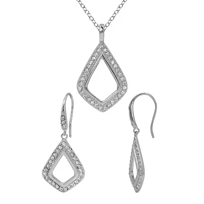 Womens White Crystal Sterling Silver 2-pc. Jewelry Set