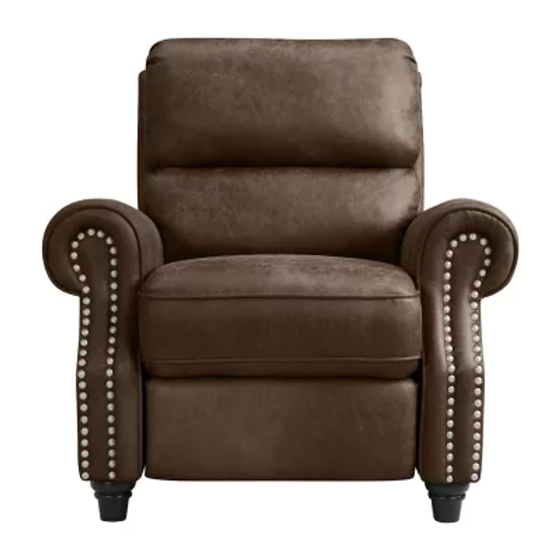 ProLounger Anna Traditional Roll-Arm Push Back Recliner Distressed Faux Leather with Nailheads