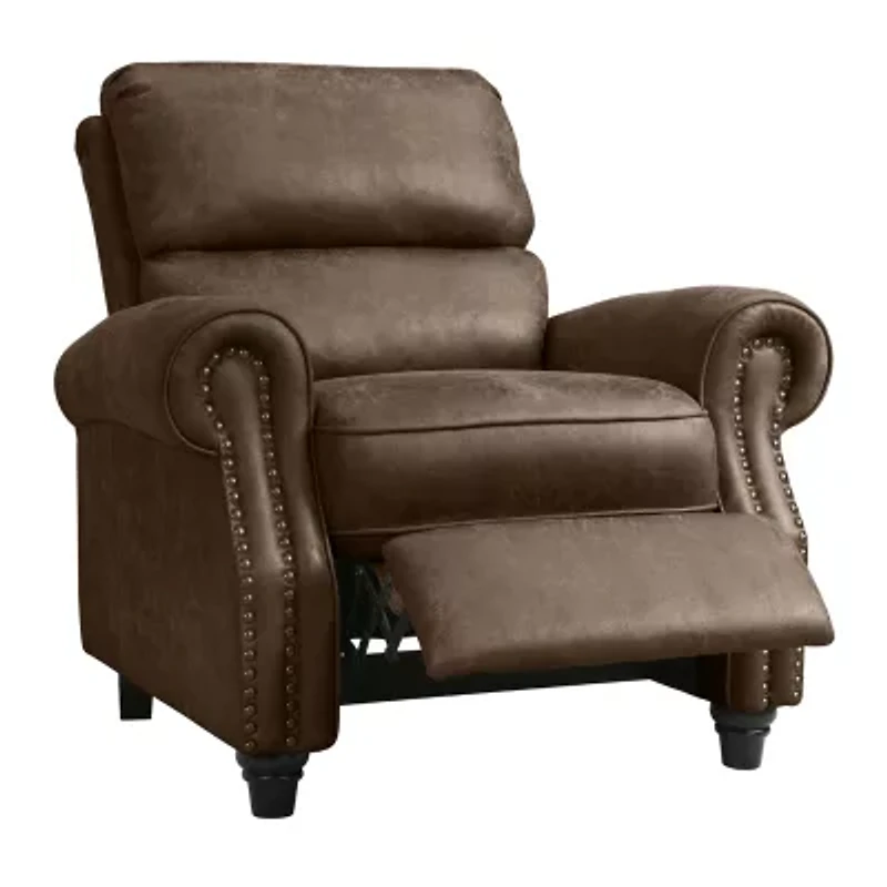 ProLounger Anna Traditional Roll-Arm Push Back Recliner Distressed Faux Leather with Nailheads