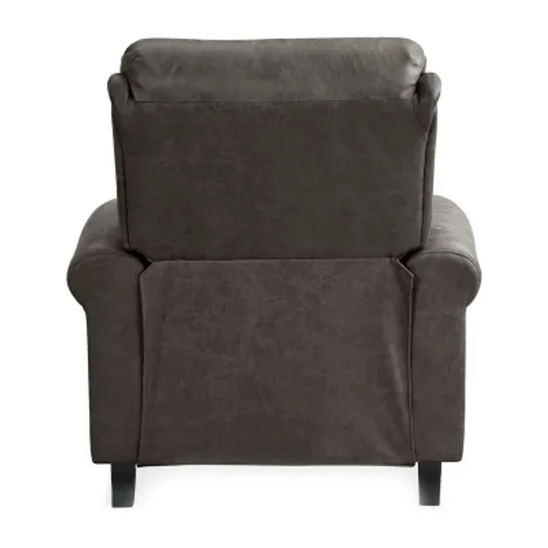 ProLounger Anna Traditional Roll-Arm Push Back Recliner Distressed Faux Leather with Nailheads