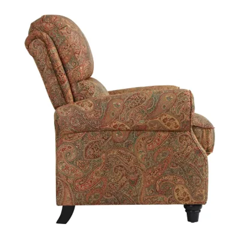 ProLounger Anna Traditional Roll-Arm Push Back Recliner in Multi-Burgundy Paisley with Nailheads