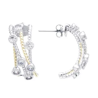 Silver Reflections Cubic Zirconia Pure Silver Over Brass Hoop Earrings