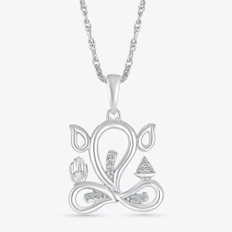 Lord Ganesha Womens Diamond Accent Natural White Diamond 14K White Gold 18 Inch Pendant Necklace
