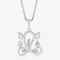 Lord Ganesha Womens Diamond Accent Natural White Diamond 14K White Gold 18 Inch Pendant Necklace