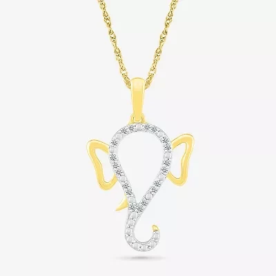 Lord Ganesha Womens Diamond Accent Natural White Diamond 14K Gold 18 Inch Pendant Necklace