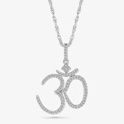 Ohm Symbol Womens 1/4 CT. T.W. Natural White Diamond 14K White Gold 18 Inch Pendant Necklace