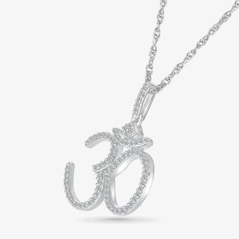 Ohm Symbol Womens 1/4 CT. T.W. Natural White Diamond 14K White Gold 18 Inch Pendant Necklace