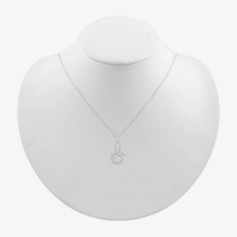 Ohm Symbol Womens 1/5 CT. Natural White Diamond 14K White Gold 18 Inch Pendant Necklace