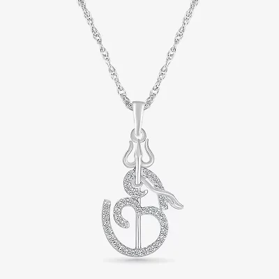 Ohm Symbol Womens 1/5 CT. Natural White Diamond 14K White Gold 18 Inch Pendant Necklace
