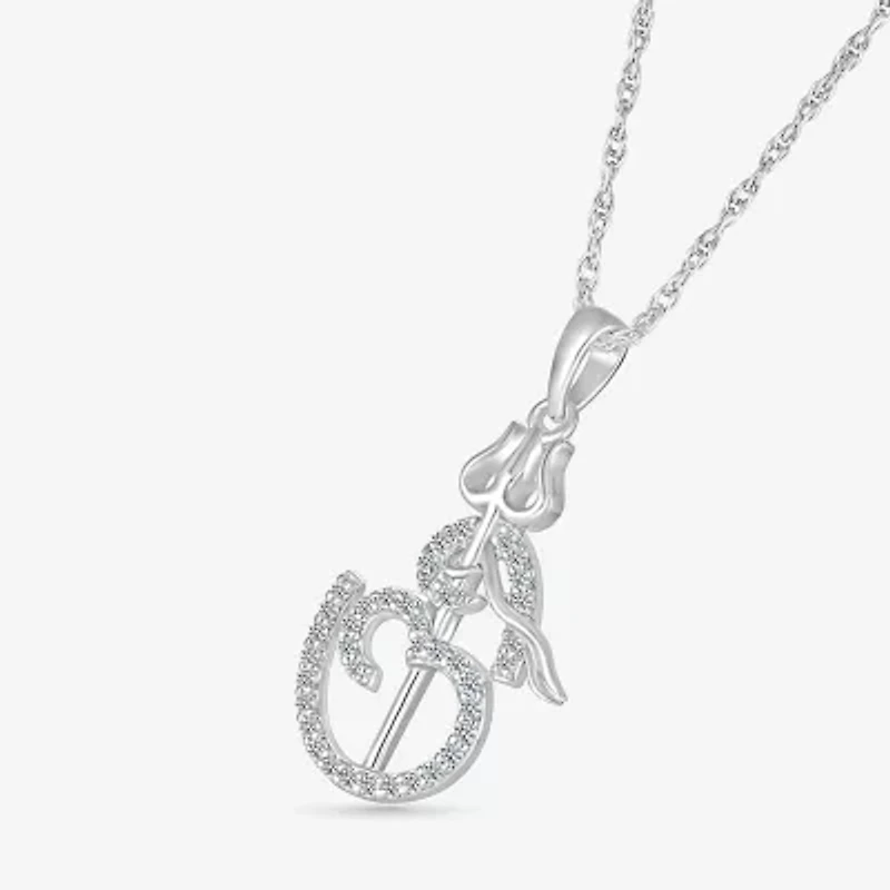 Ohm Symbol Womens 1/5 CT. Natural White Diamond 14K White Gold 18 Inch Pendant Necklace