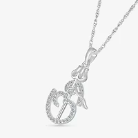Ohm Symbol Womens 1/5 CT. Natural White Diamond 14K White Gold 18 Inch Pendant Necklace