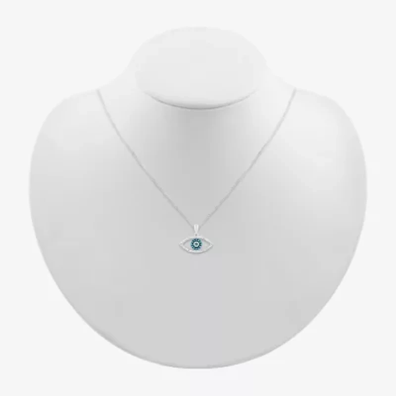 Womens 1/10 CT. T.W. Natural Blue Diamond 14K White Gold Evil Eye 18 Inch Pendant Necklace
