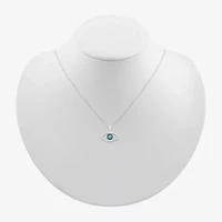 Womens 1/10 CT. T.W. Natural Blue Diamond 14K White Gold Evil Eye 18 Inch Pendant Necklace