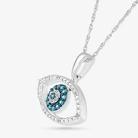 Womens 1/10 CT. T.W. Natural Blue Diamond 14K White Gold Evil Eye 18 Inch Pendant Necklace