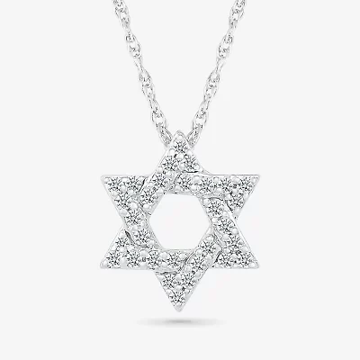 Star Of David Womens 1/6 CT. T.W. Natural White Diamond 14K White Gold Star 18 Inch Pendant Necklace