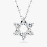 Star Of David Womens 1/6 CT. T.W. Natural White Diamond 14K White Gold Star 18 Inch Pendant Necklace