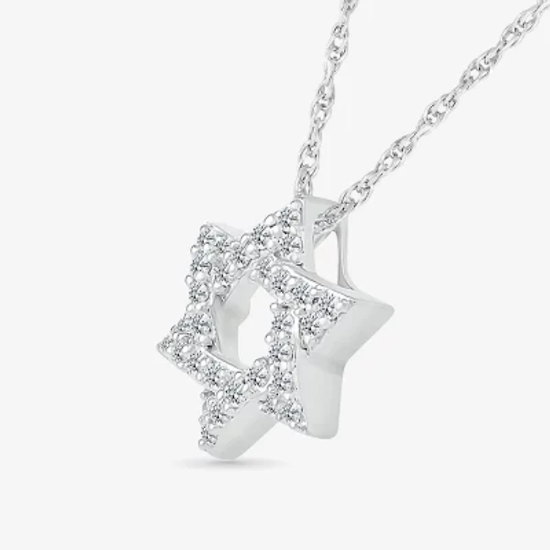 Star Of David Womens 1/6 CT. T.W. Natural White Diamond 14K White Gold Star 18 Inch Pendant Necklace