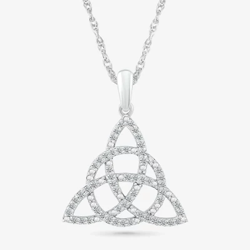 Trinity Knot Womens 1/5 CT. Natural White Diamond 14K White Gold Knot Triangle 18 Inch Pendant Necklace