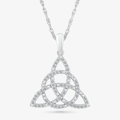 Trinity Knot Womens 1/5 CT. Natural White Diamond 14K White Gold Knot Triangle 18 Inch Pendant Necklace